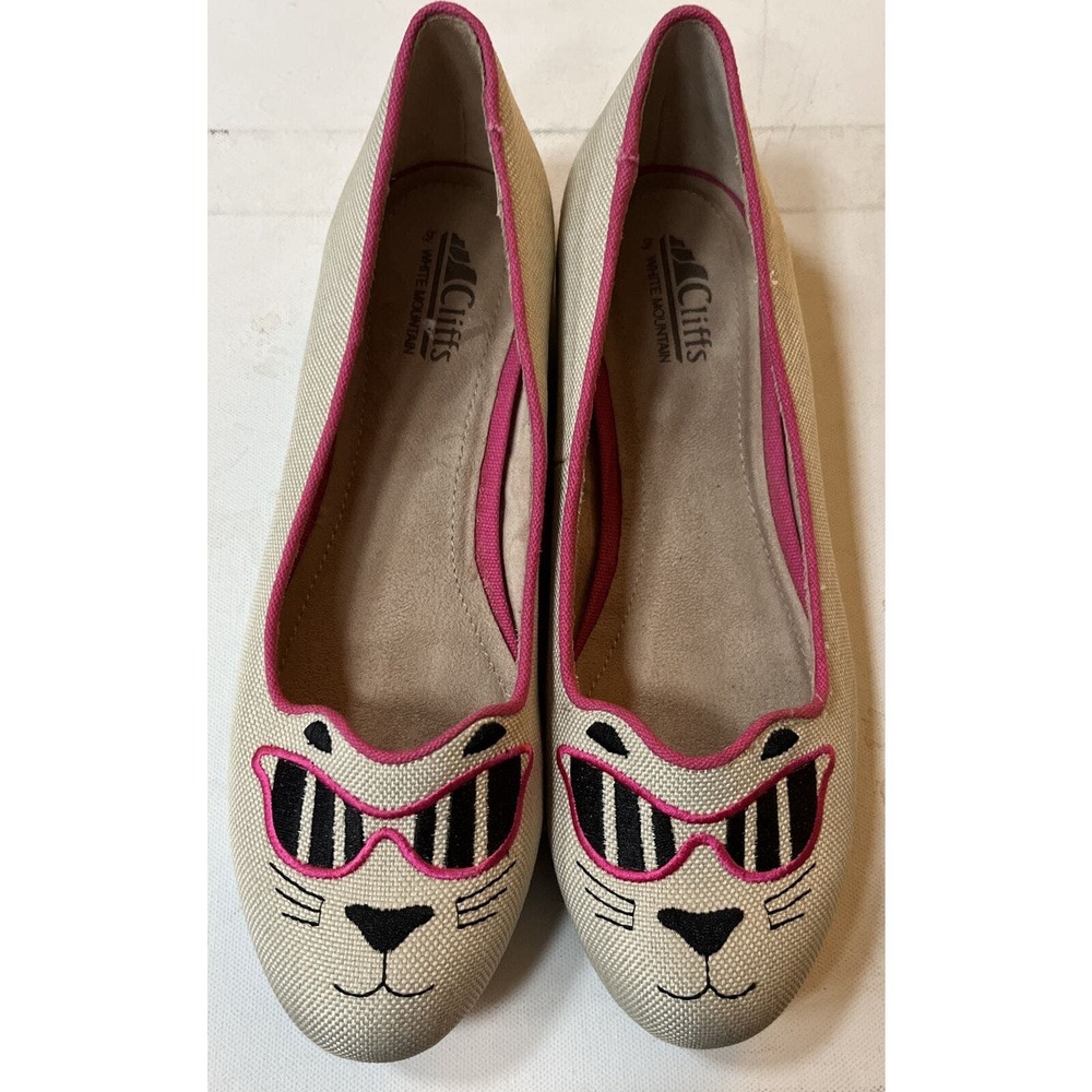 Cliffs By White Mountain Rachelle Flats Shoe‎ Cat Glasses Beige Pink size 9.5M